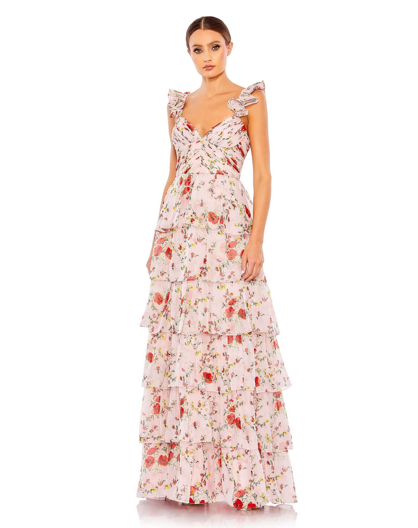 Formal Dresses Long Formal Floral Print Chiffon Dress Pink Multi