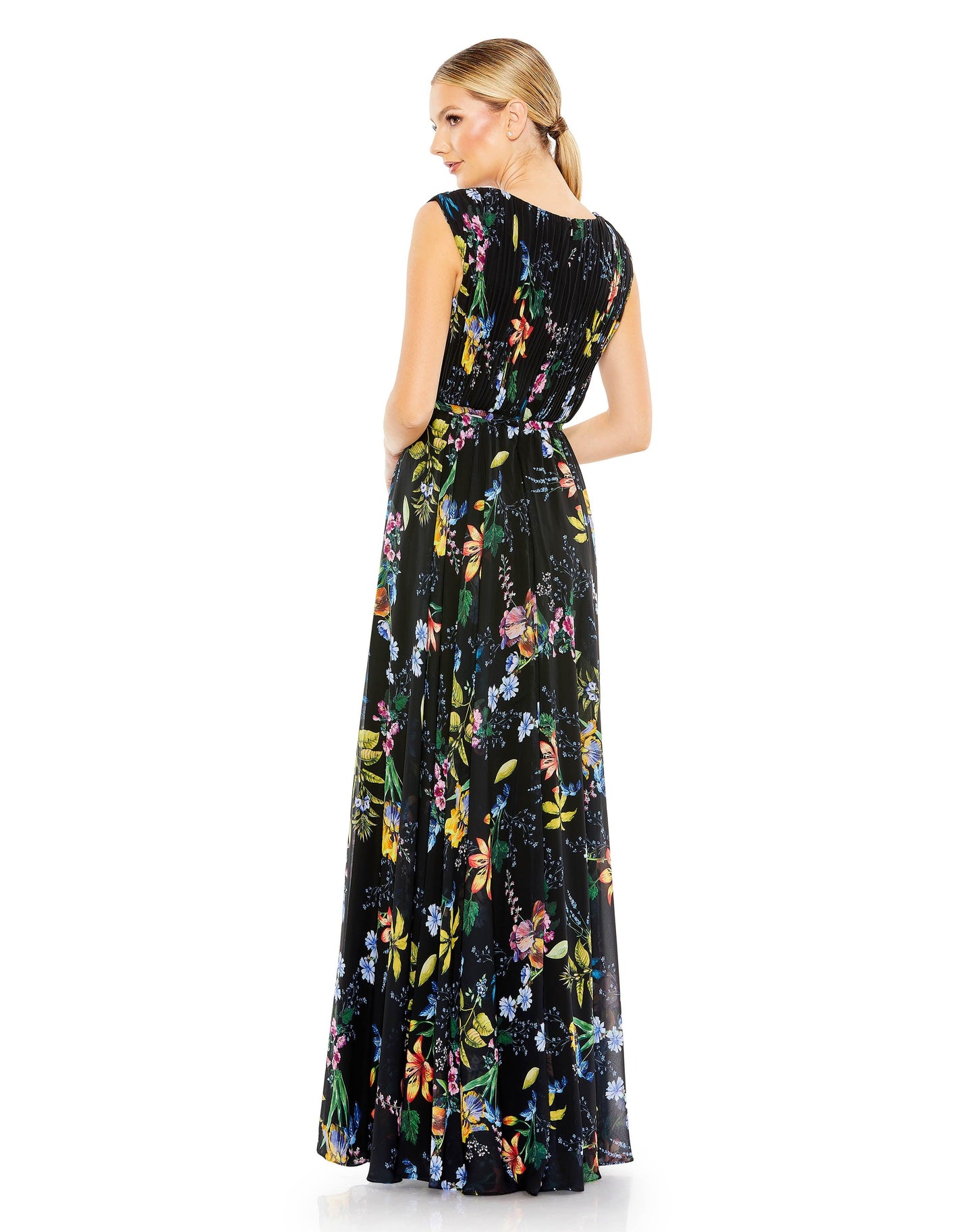 Formal Dresses Long Sleeveless Floral Print Formal Dress Black Multi