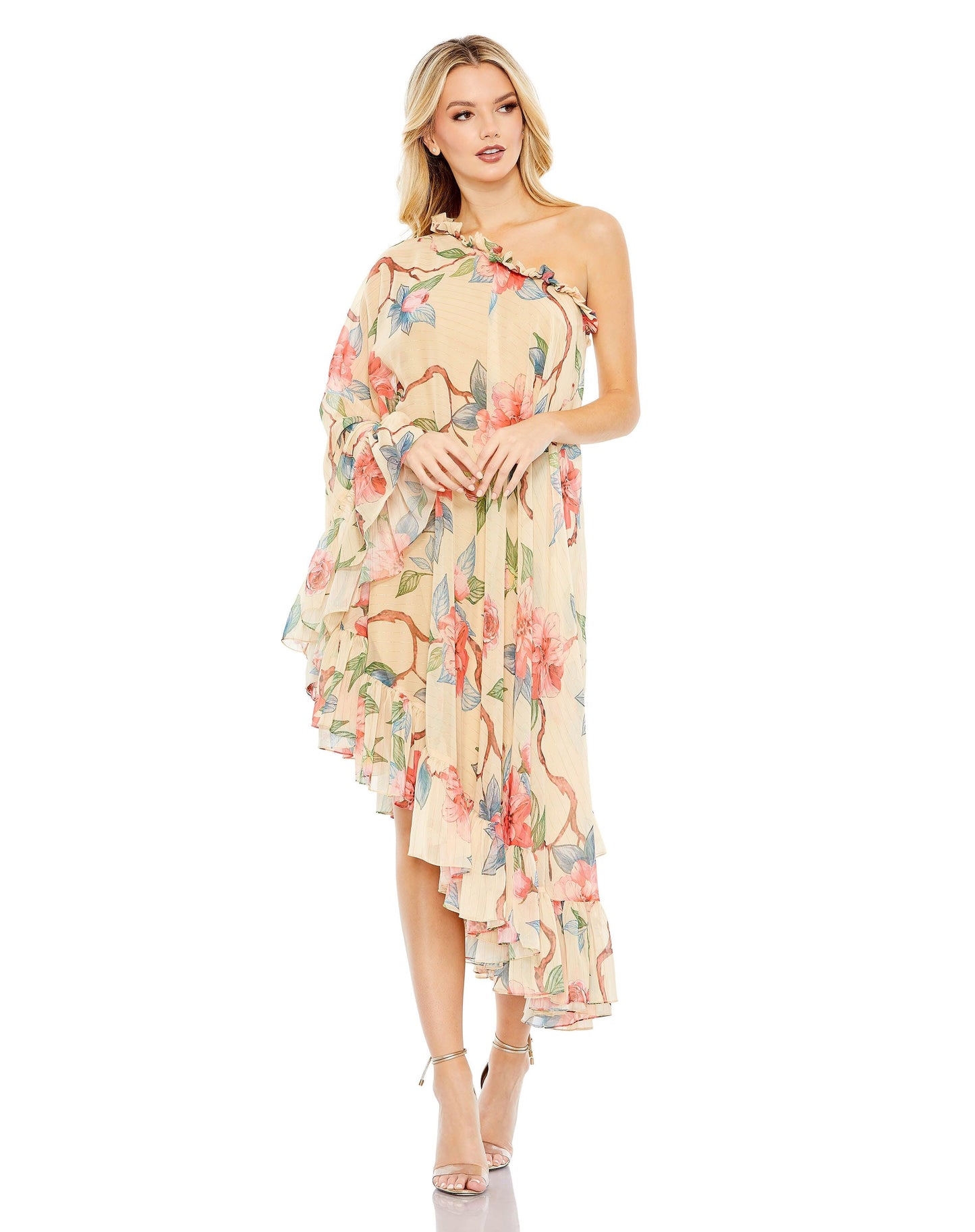 Cocktail Dresses High Low One Shoulder Floral Print Dress Nude Multi