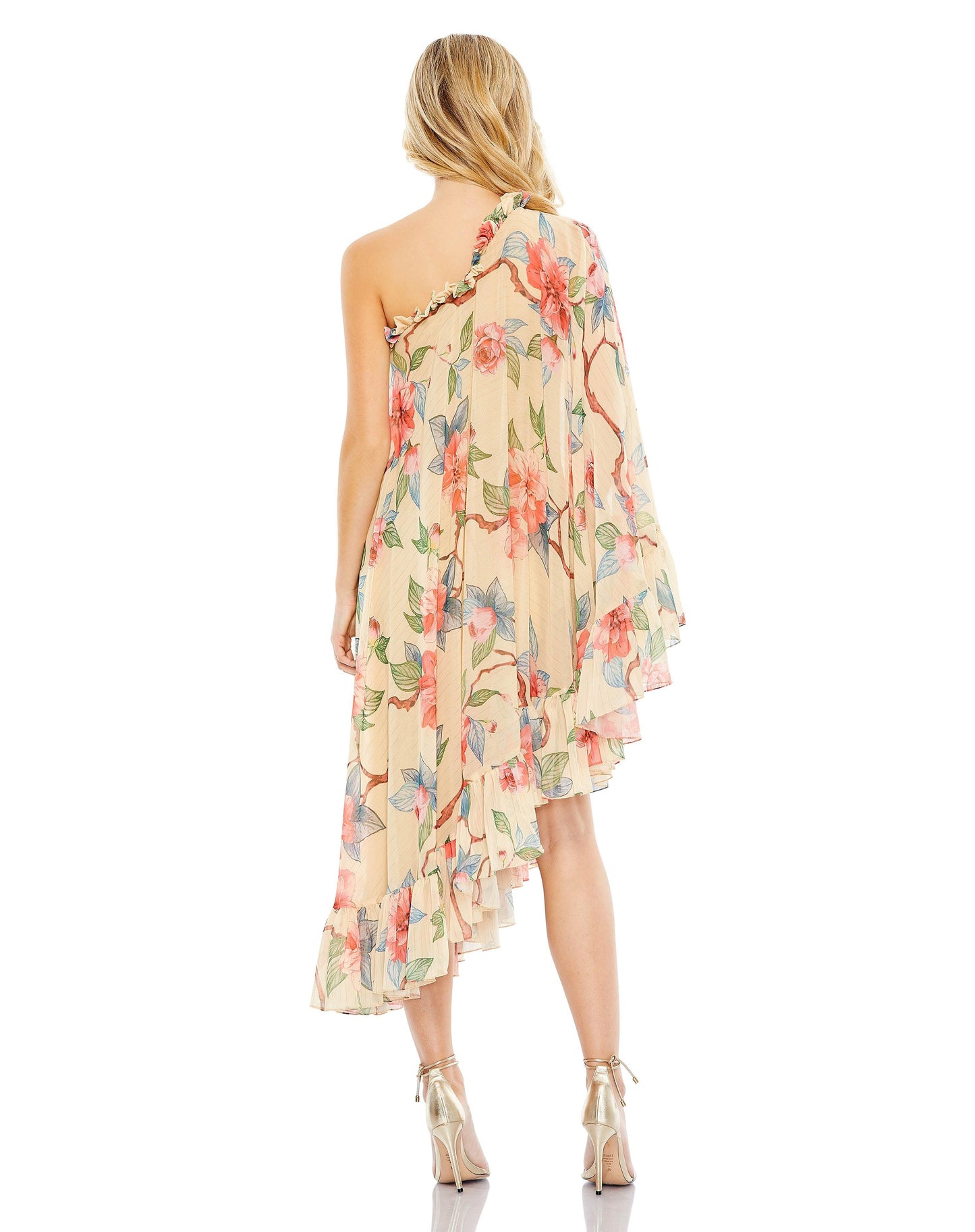 Cocktail Dresses High Low One Shoulder Floral Print Dress Nude Multi