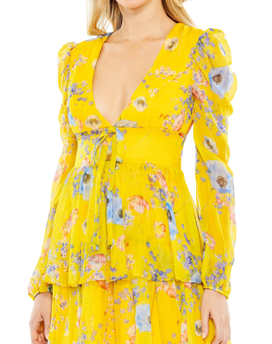 Prom Dresses Long Sleeve Chiffon Short Cocktail Dress Yellow Multi