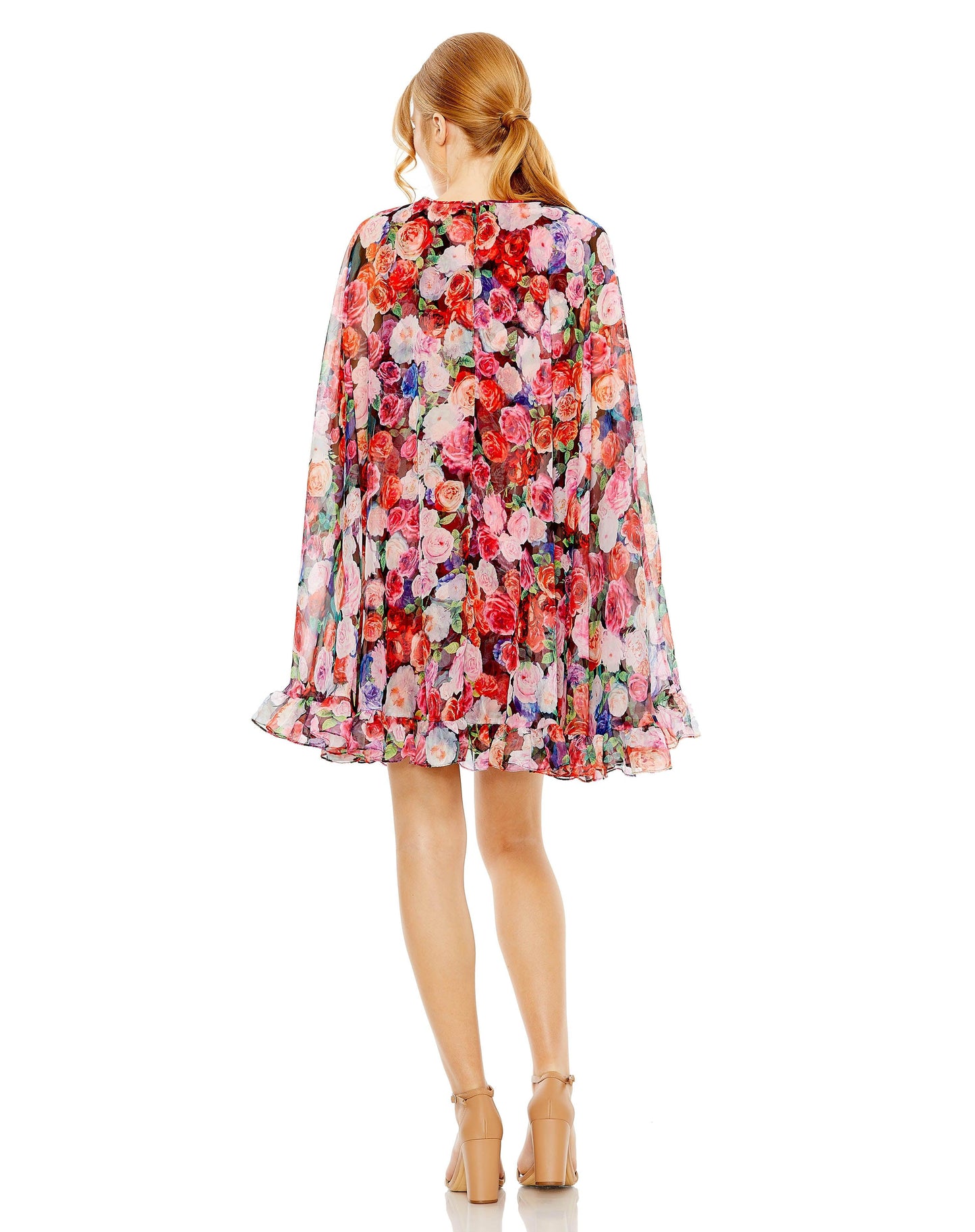 Cocktail Dresses Short Floral Print Cape Cocktail Dress Floral Multi