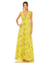 Formal Dresses Long Sleeveless Formal Floral Chiffon Dress Yellow Multi