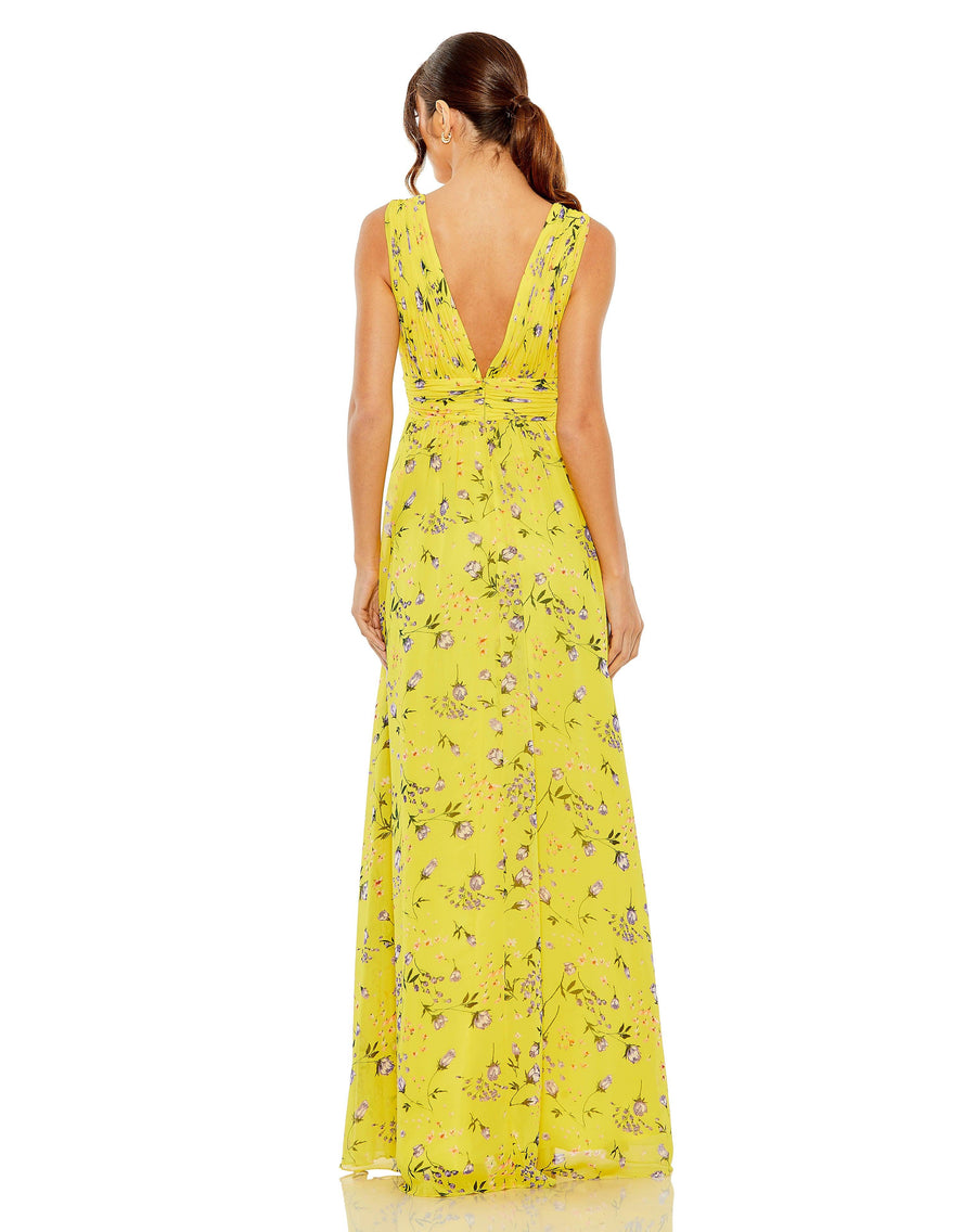 Formal Dresses Long Sleeveless Formal Floral Chiffon Dress Yellow Multi