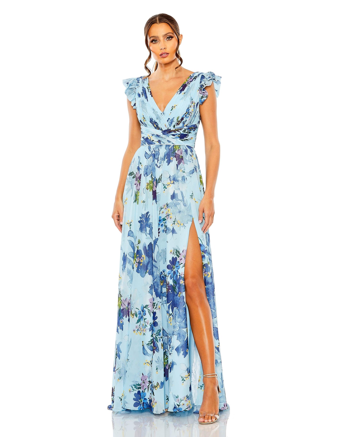 Formal Dresses Long Formal Floral Chiffon Dress Blue Multi