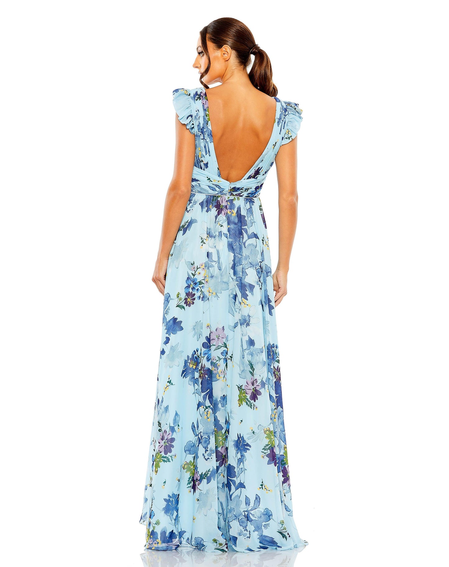 Formal Dresses Long Formal Floral Chiffon Dress Blue Multi