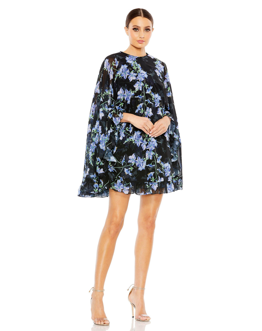 Cocktail Dresses Short Homecoming Floral  Print Cocktail Dress Black Multi