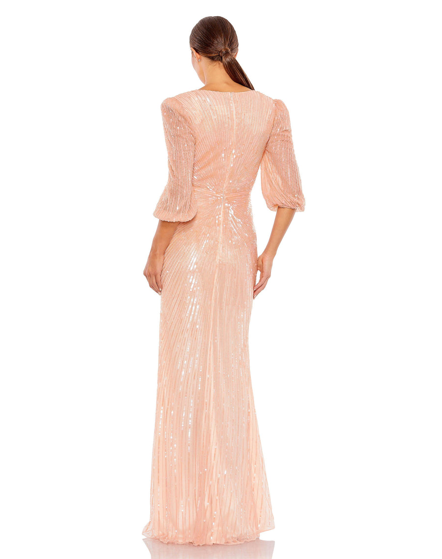 Long 3/4 Sleeve Formal Dress Peach