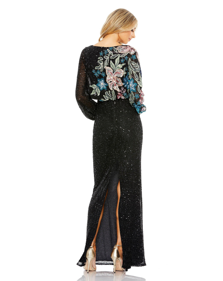 Formal Dresses Long Sleeve Formal Evening Dress Black Multi