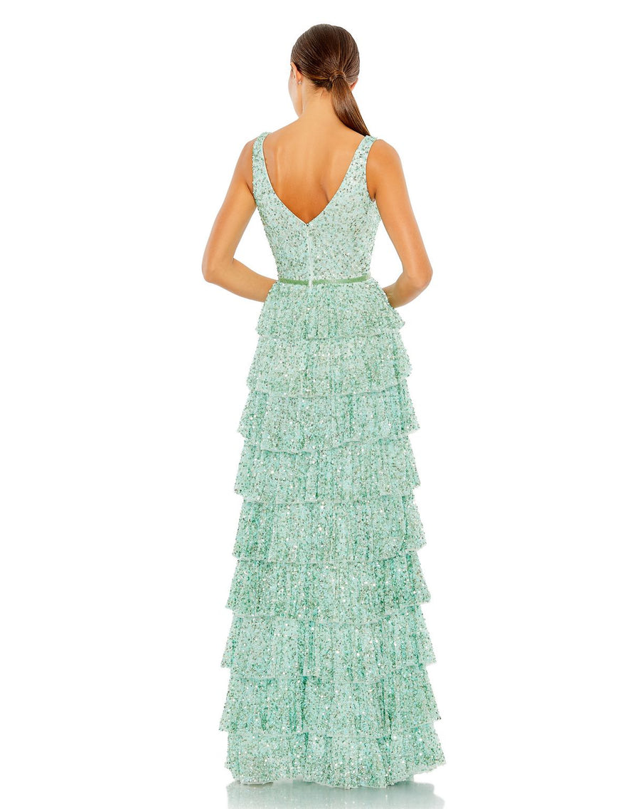 Prom Dresses Formal Ruffle Tiered Sequin Prom Long Dress Mint