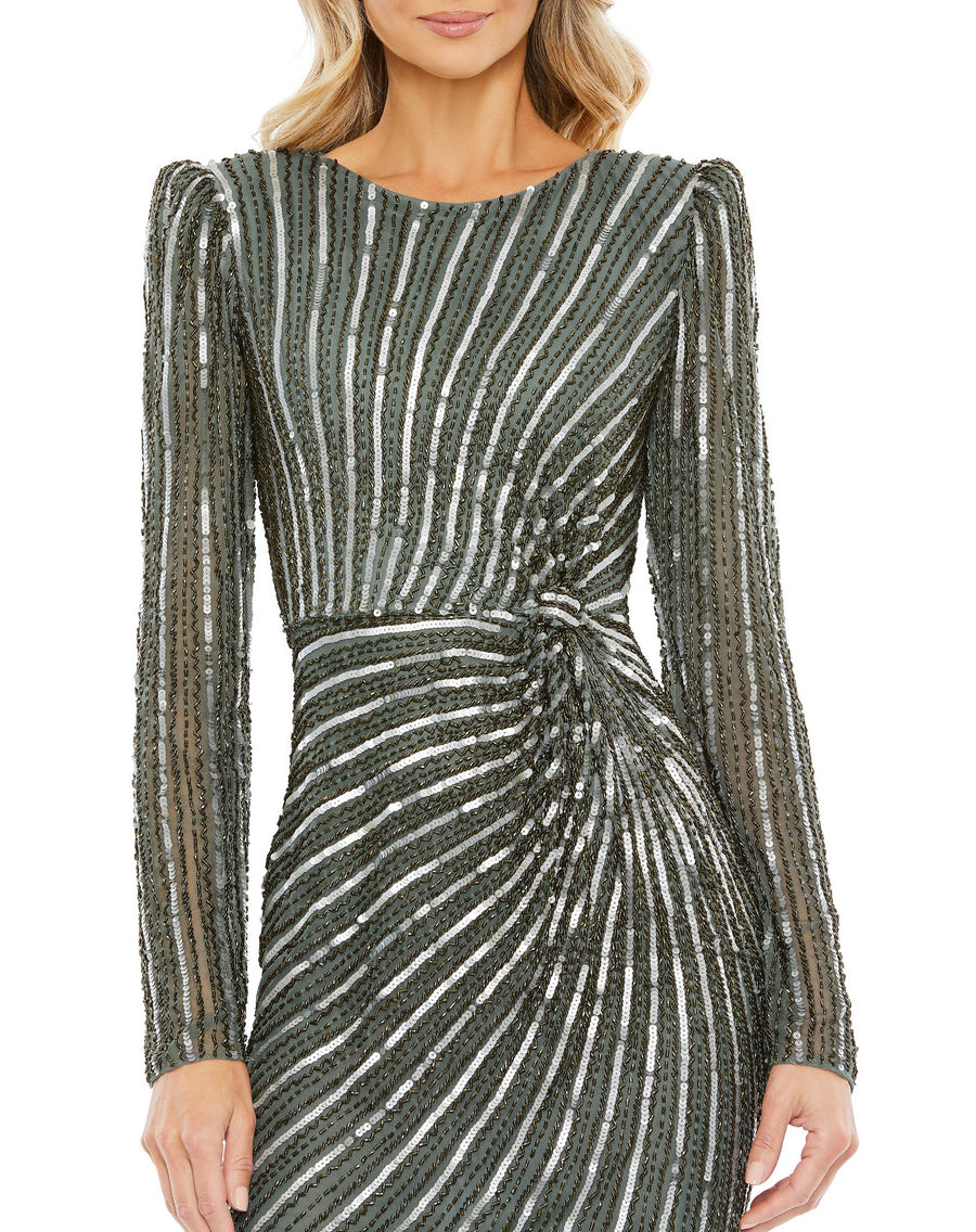 Formal Dresses Long Sleeve Formal Fitted Dress Slate Grey