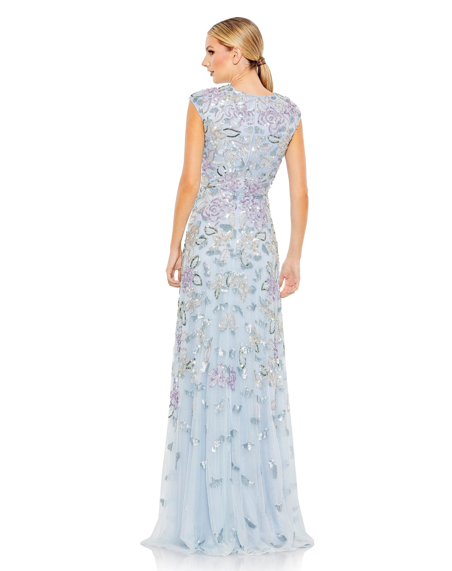 Formal Dresses Long Cap Sleve Formal Dress Ice Blue Multi