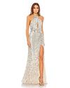 Prom Dresses Long Halter Formal Prom Dress Nude Silver