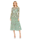 Cocktail Dresses Tea Length Long Sleeve Formal Dress Sage Multi