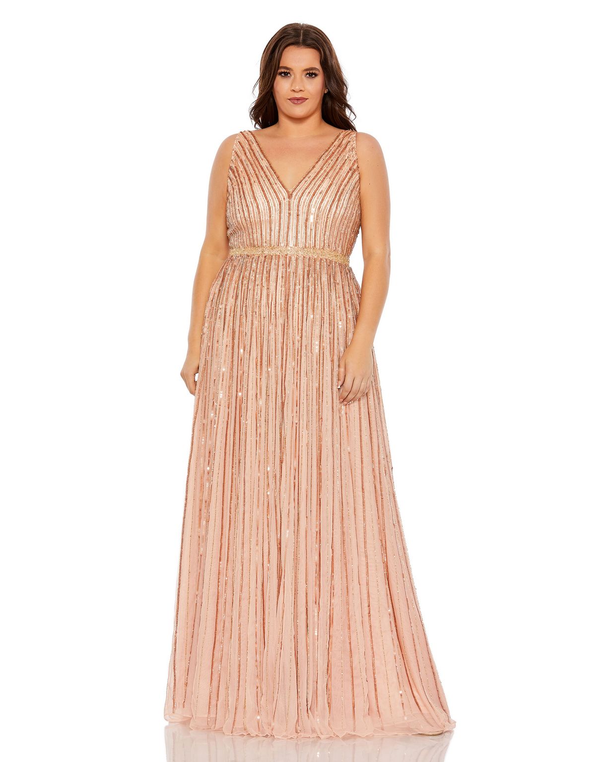 Plus Size Dresses Sequined Striped Long Formal Plus Size Dress Apricot