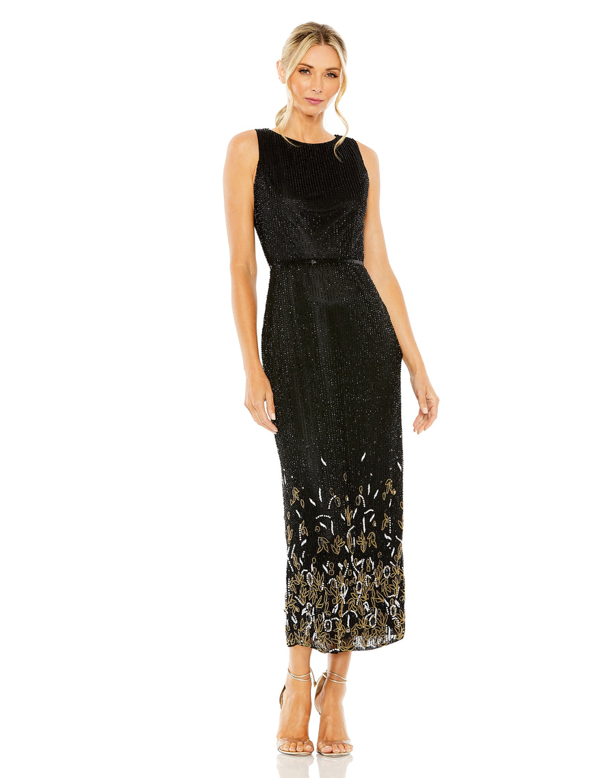 Cocktail Dresses Cocktail Midi Length Formal Beaded Dress Black Multi