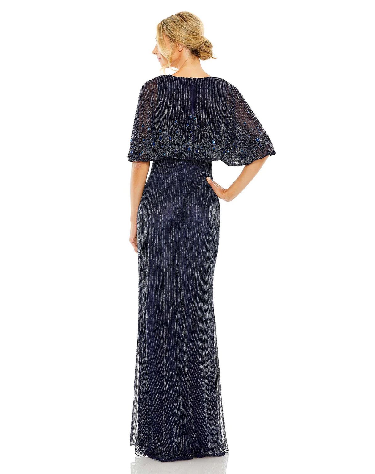 Mother of the Bride Dresses Long High Neck Column Embellished Cape Dress Midnight