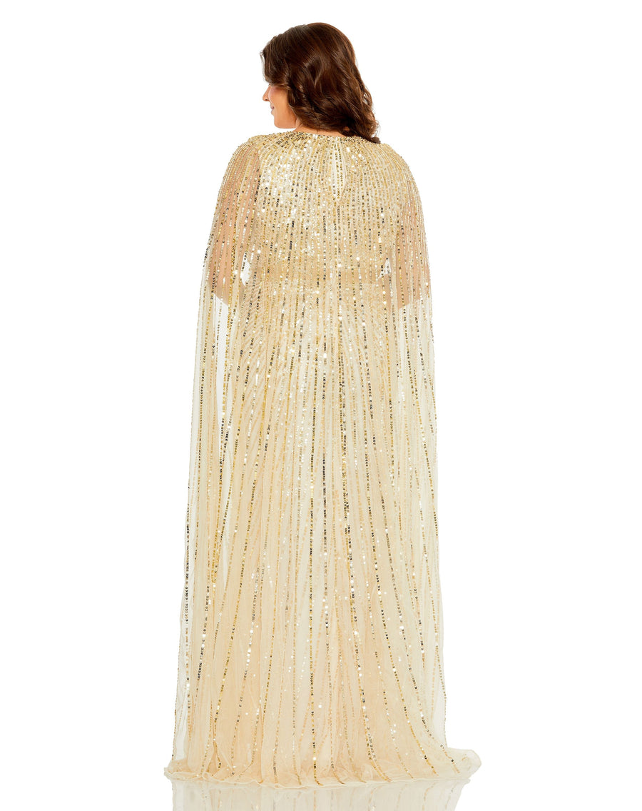 Plus Size Dresses Long Plus Size Sequined V Neck Cape Sleeve Dress Nude