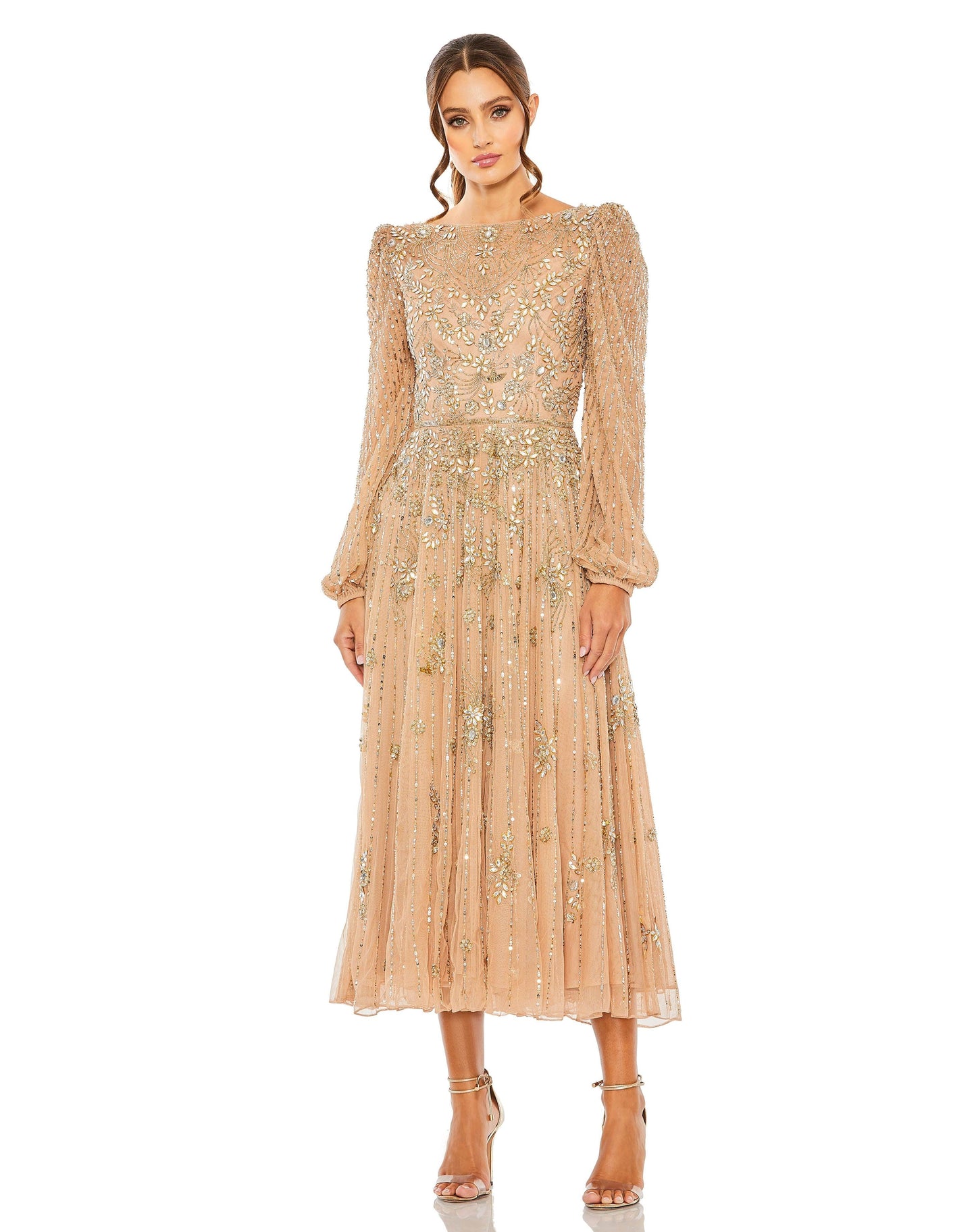 Formal Dresses Long Sleeve Formal Tea Length Dress Taupe