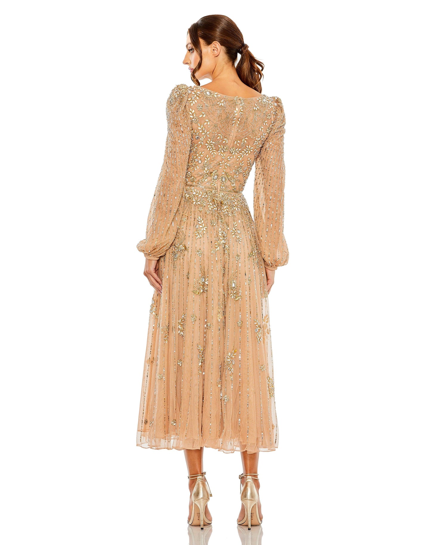 Formal Dresses Long Sleeve Formal Tea Length Dress Taupe