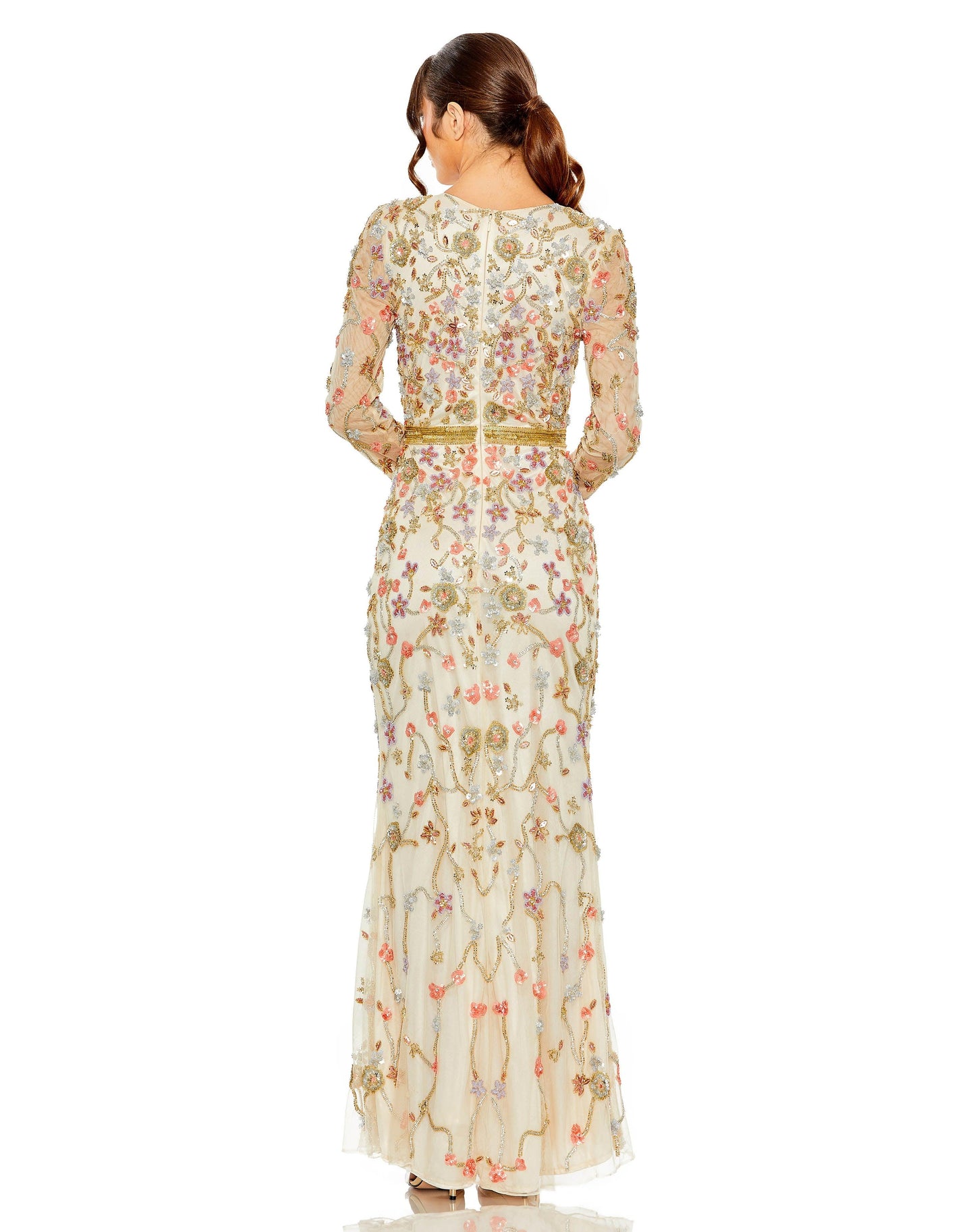 Formal Dresses Long Sleeve Formal Floral Dress Nude Multi