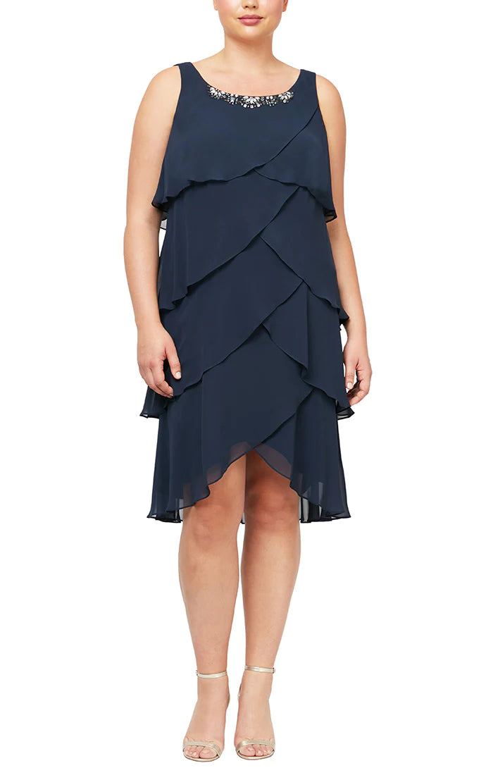 Cocktail Dresses Plus Size Tiered Short Jacket Dress Navy