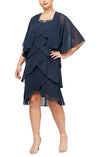 Cocktail Dresses Plus Size Tiered Short Jacket Dress Navy