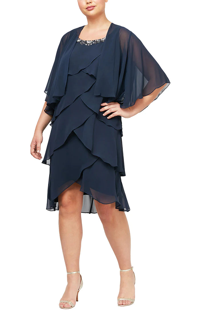 Cocktail Dresses Plus Size Tiered Short Jacket Dress Navy