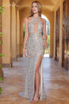 Prom Dresses Long Sequin Prom Cutout Halter Formal Dress Nude Silver