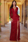 Prom Dresses Long Sleeve Prom Sequin Formal Dress Red