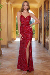 Prom Dresses Geometric Pattern Formal Sequin Prom Long Dress Red Multi