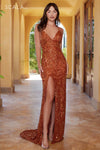 Prom Dresses Beaded Prom Fitted Long Gown Rust