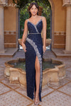 Prom Dresses Long Prom Fitted Dress Navy Silver