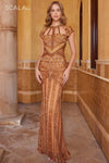 Prom Dresses Cutout Long Prom Formal Beaded Dress Bronze