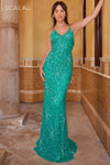 Prom Dresses Fitted Prom Formal Sequin Long Dress Aqua/Combo