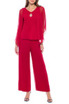 Pant Suit Embellished V Neck Sleeveless Three Piece Pants Set Cranberry