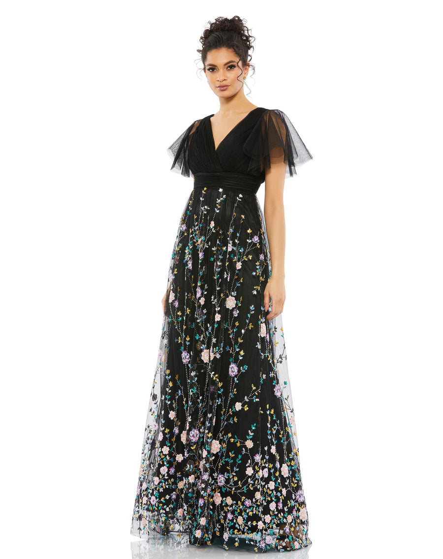 Formal Dresses Long Formal Floral Dress Black Multi