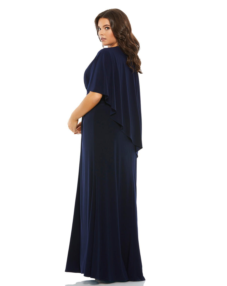 Plus Size Dresses Fabulouss Plus Size Long Cape Sleeve Dress Navy