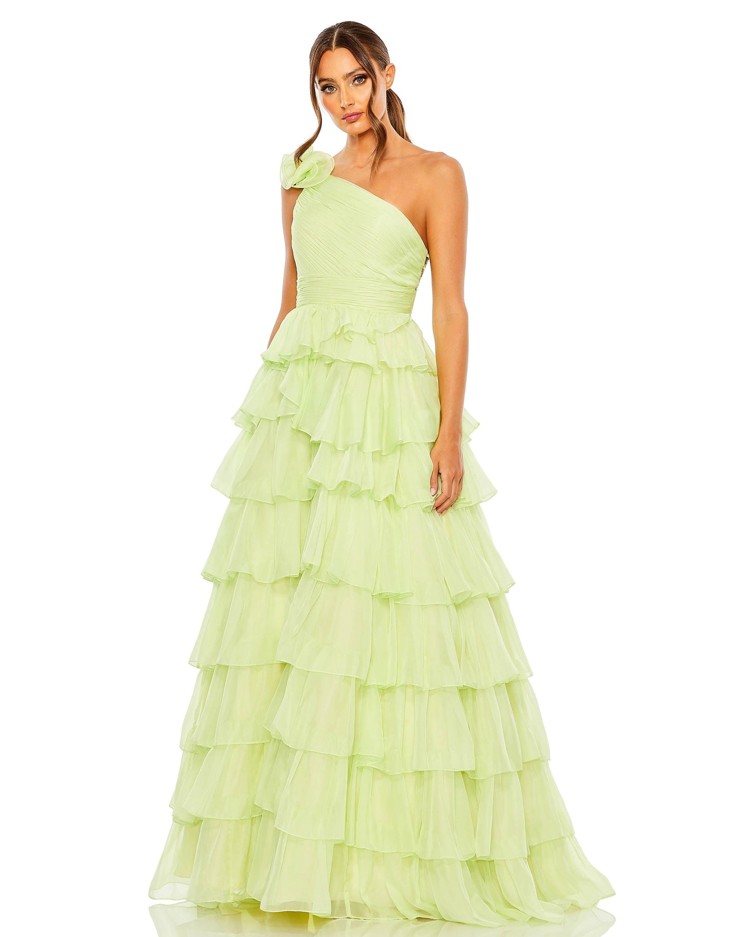 Prom Dresses Long One Shoulder Chiffon Prom Gown Pistachio