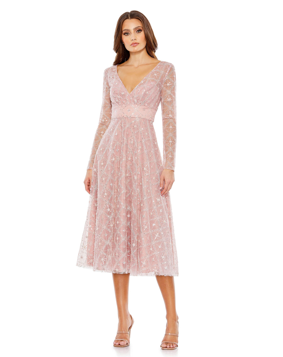 Cocktail Dresses Tea Length Long Sleeve A Line Cocktail Dress Rose