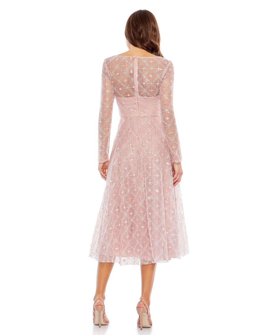 Cocktail Dresses Tea Length Long Sleeve A Line Cocktail Dress Rose