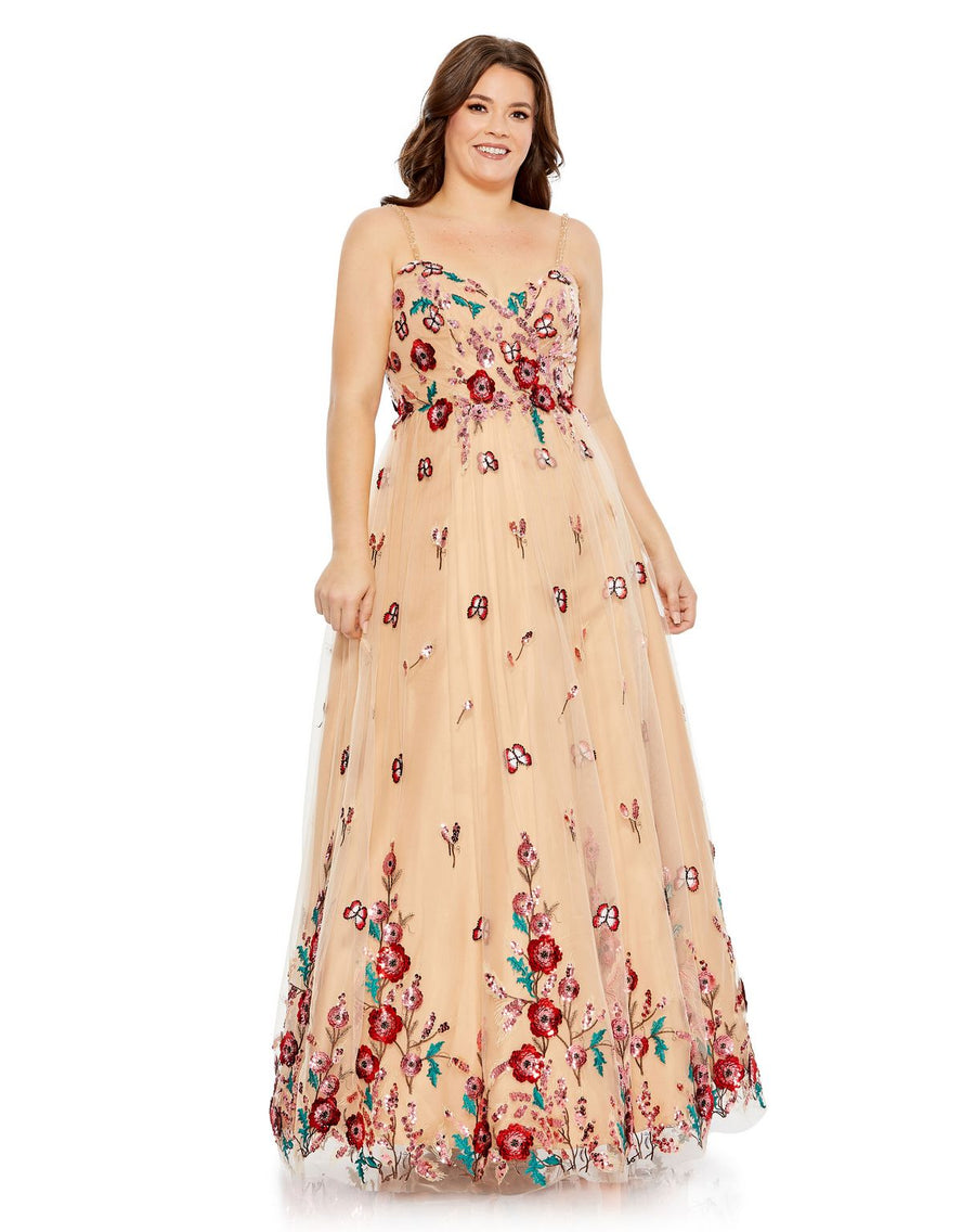 Plus Size Dresses Plus Size Long Embellished Dress Nude Multi