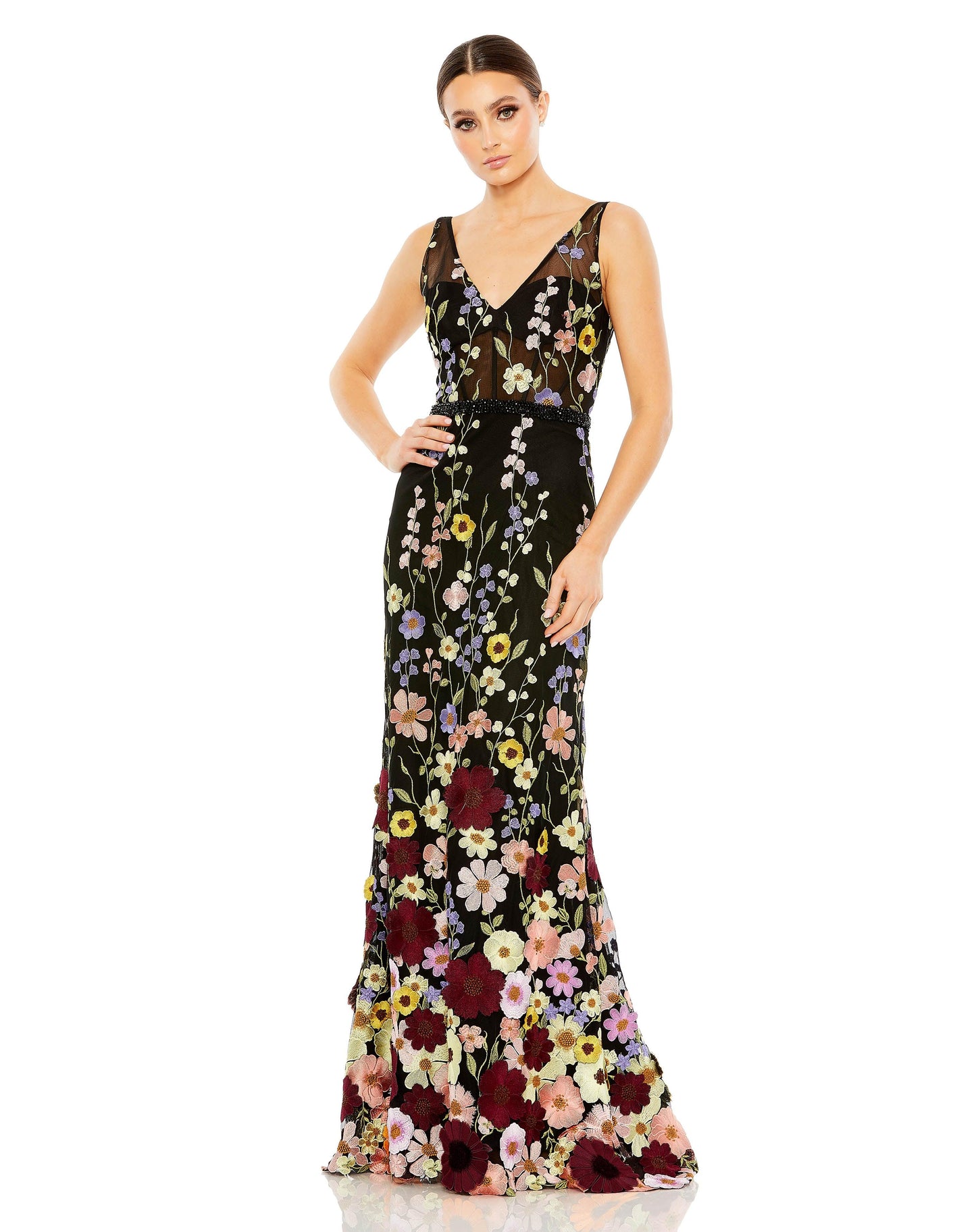 Formal Dresses Long  Formal Evening Floral Dress Black Multi