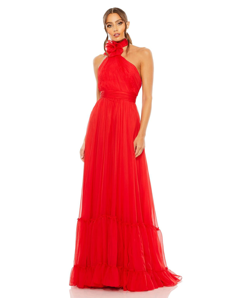 Prom Dresses Halter Tiered Formal Prom Long Dress Red