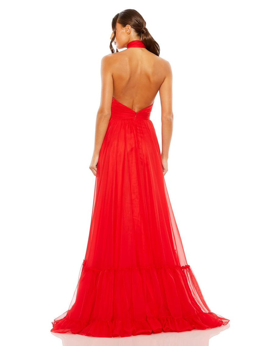 Prom Dresses Halter Tiered Formal Prom Long Dress Red