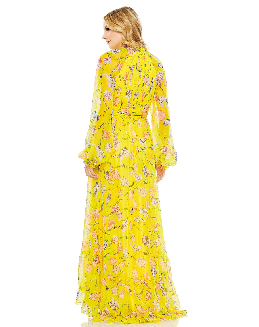 Formal Dresses High Low Formal Floral Print Dress Yellow Multi