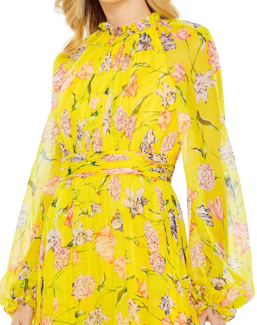 Formal Dresses High Low Formal Floral Print Dress Yellow Multi