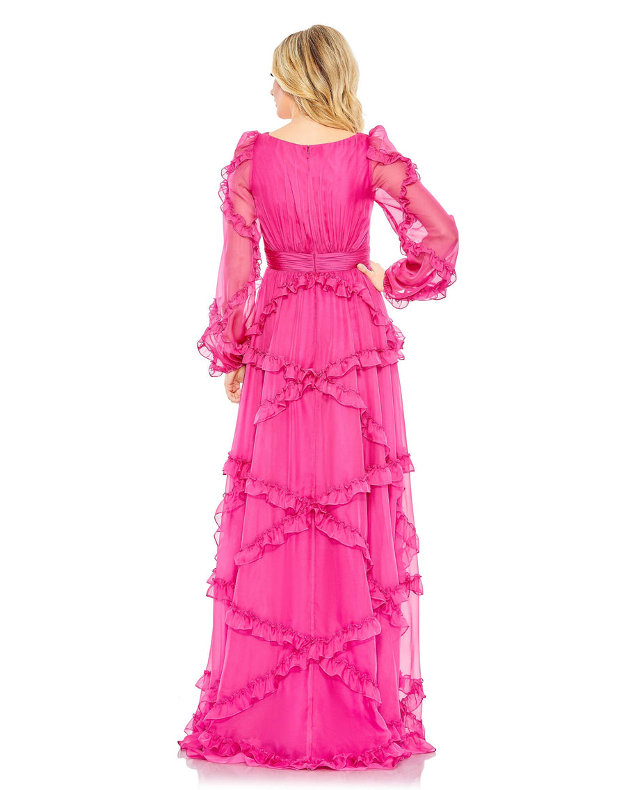 Formal Dresses Long Sleeve Formal Ruffle Chiffon Dress Fuchsia