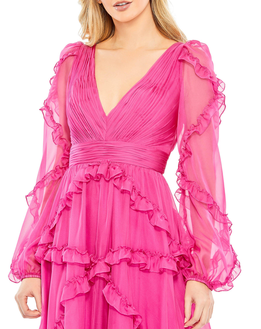 Formal Dresses Long Sleeve Formal Ruffle Chiffon Dress Fuchsia