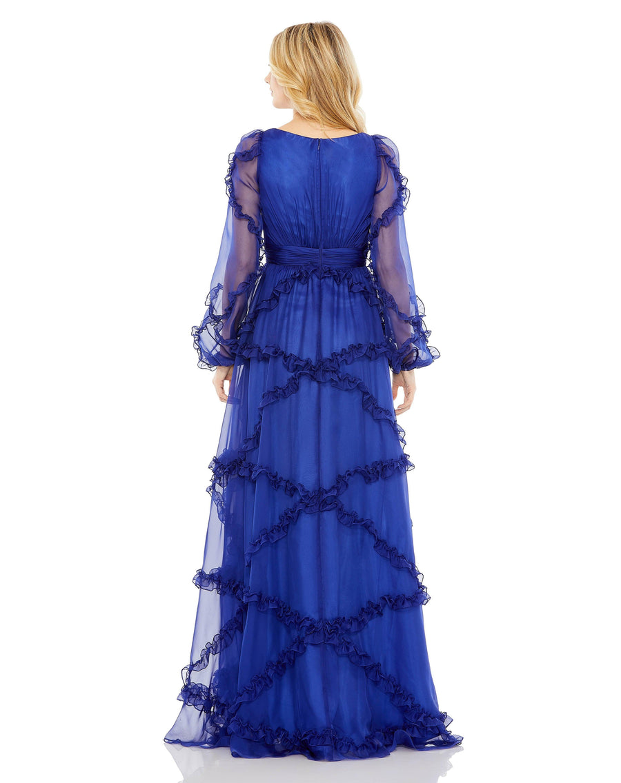 Formal Dresses Long Sleeve Formal Ruffle Chiffon Dress Sapphire